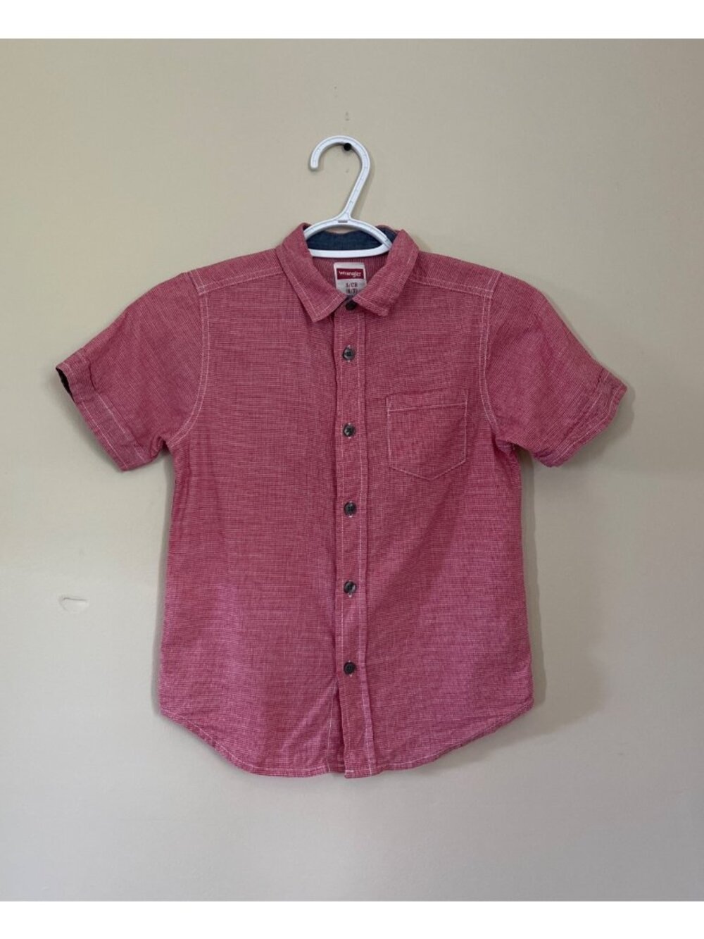 Wrangler Boys Small (6/7) Red Short Sleeve Button Down Shirt Western Collared